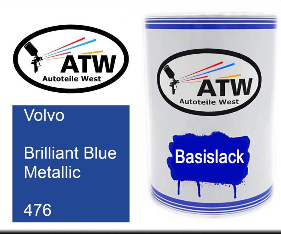 Volvo, Brilliant Blue Metallic, 476: 500ml Lackdose, von ATW Autoteile West.